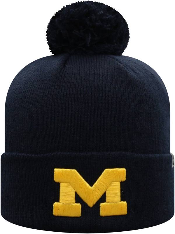 Top of the World Men's Michigan Wolverines Blue Pom Knit Beanie