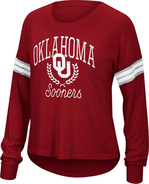 Top of the World Women's Oklahoma Sooners Crimson Oxford Blocked Long Sleeve T-Shirt