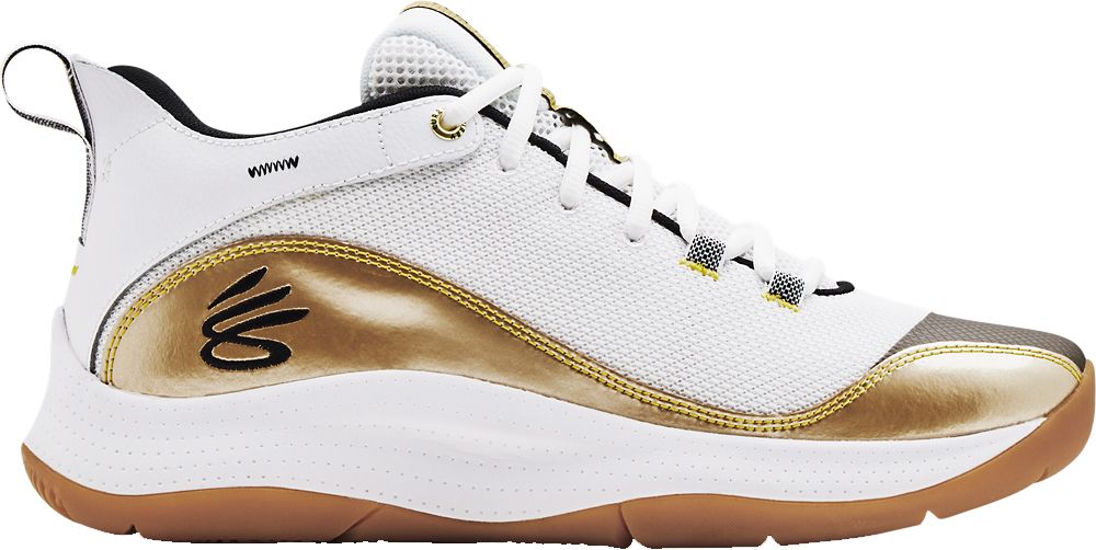 gold and white under armour shoes