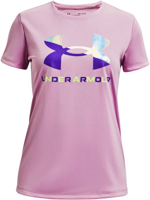 Under Armour Girls Big Logo Tech Short Sleeve Training Workout Shirt Short Sleeves Short Sleeve