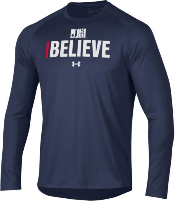 Under Armour Men's Jackson State Tigers Navy ‘I Believe' Long Sleeve Tech Performance T-Shirt