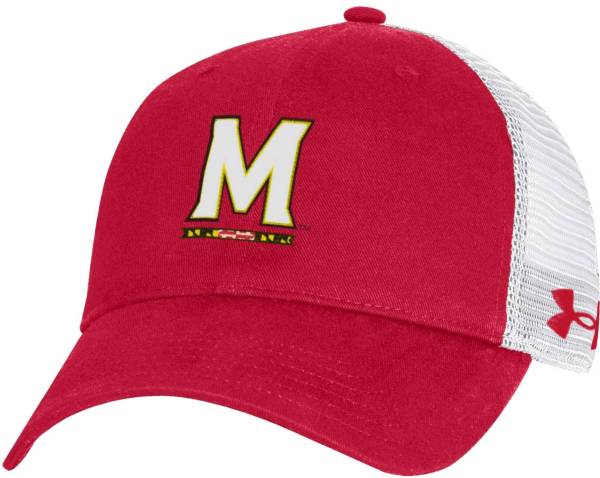 Under Armour Men's Maryland Terrapins Red Washed Adjustable Trucker Hat