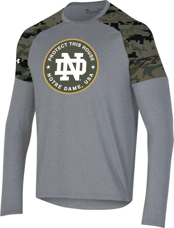 Under Armour Men's Notre Dame Fighting Irish Grey ‘Freedom' Performance Cotton Long Sleeve T-Shirt