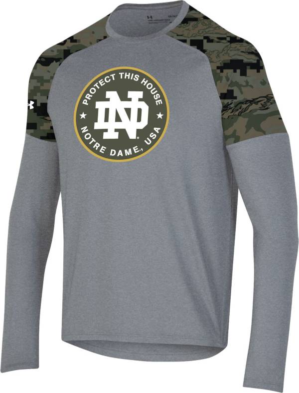 Under Armour Men's Notre Dame Fighting Irish Grey ‘Freedom' Performance Cotton Long Sleeve T-Shirt product image