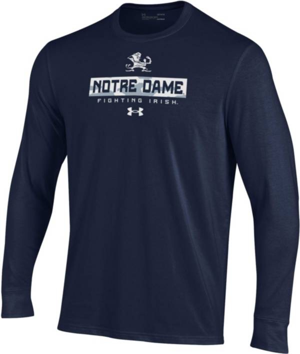 Under Armour Men's Notre Dame Fighting Irish Navy Performance Cotton Long Sleeve T-Shirt