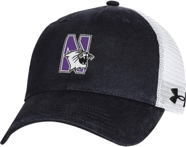 Under Armour Men's Northwestern Wildcats Black Washed Adjustable Trucker Hat