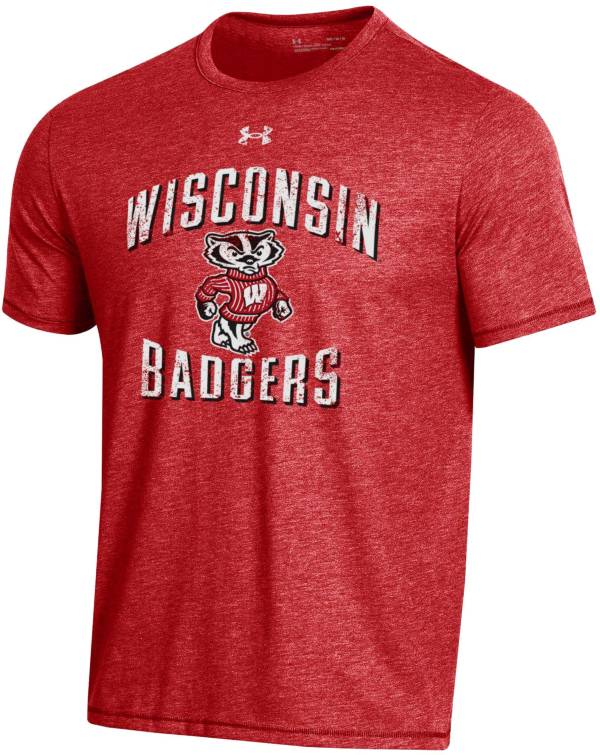 Under Armour Men's Wisconsin Badgers Grey Bi-Blend Performance T-Shirt