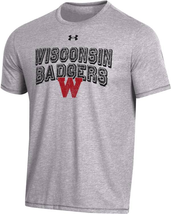 Under Armour Men's Wisconsin Badgers Grey Bi-Blend Performance T-Shirt