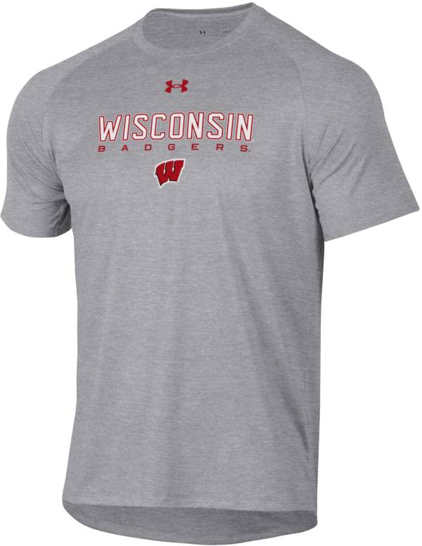 Under Armour Men's Wisconsin Badgers Grey Tech Performance T-Shirt