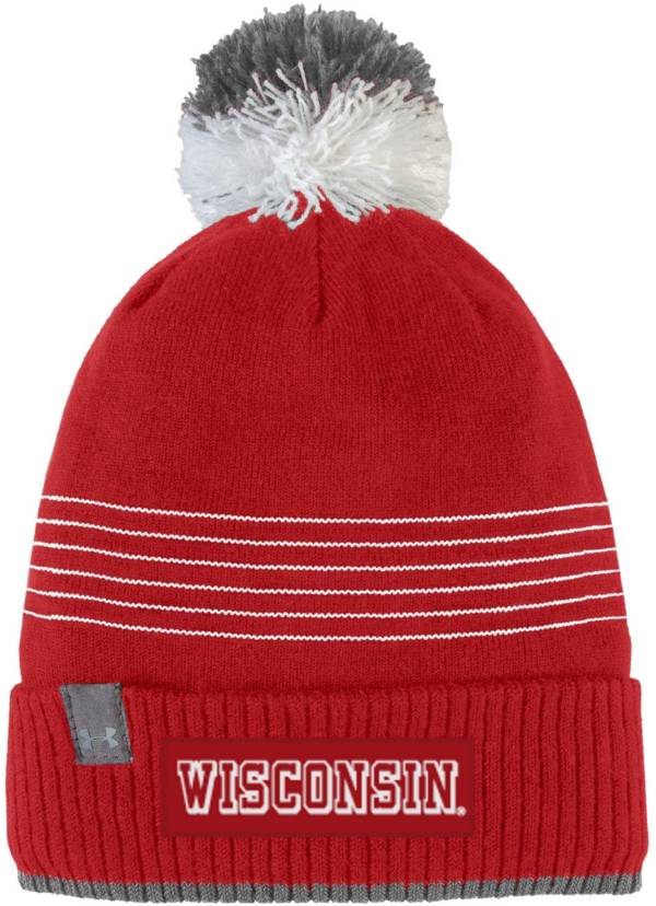 Under Armour Men's Wisconsin Badgers Red Pom Knit Beanie