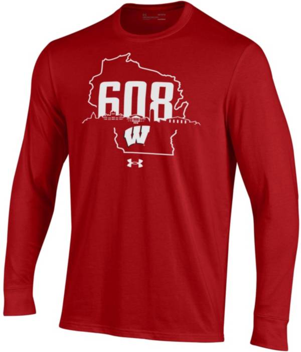 Under Armour Men's Wisconsin Badgers Red ‘608' Area Code Long Sleeve T-Shirt