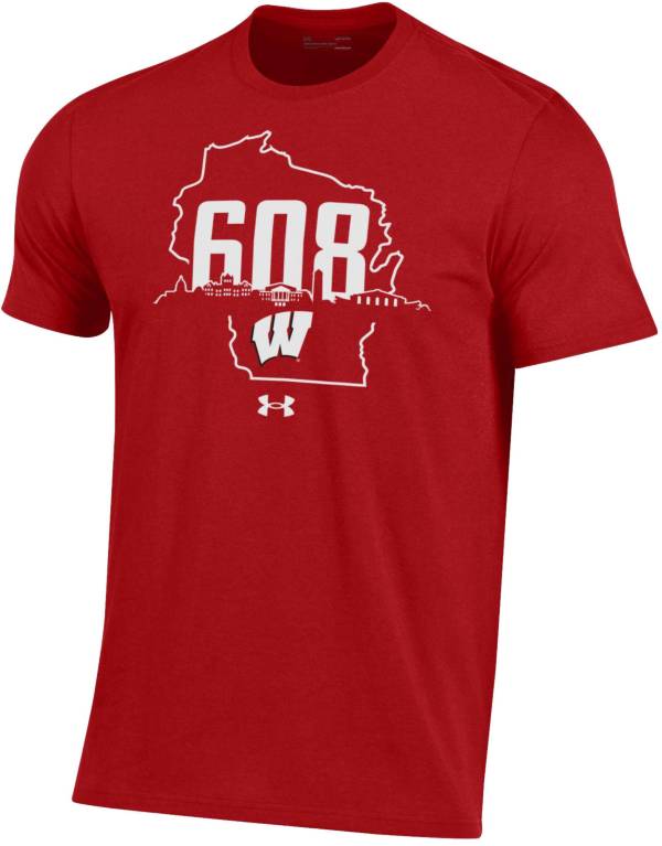 Under Armour Men's Wisconsin Badgers Red ‘608' Area Code Performance Cotton T-Shirt