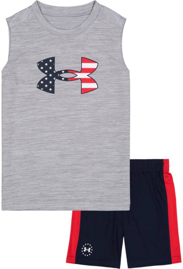 Under Armour Little Boys' Americana Big Logo Muscle Tank Top and Shorts Set