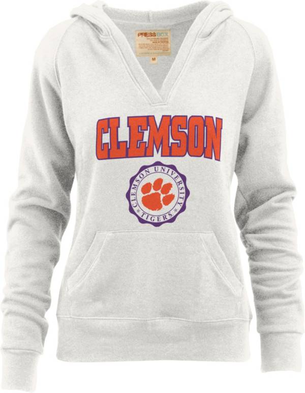 Pressbox Women's Clemson Tigers White Marilyn V-Neck Pullover Hoodie