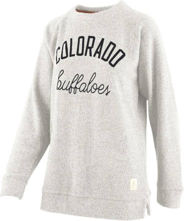 Pressbox Women's Colorado Buffaloes White Daniela Terrycloth Crew Pullover Sweatshirt
