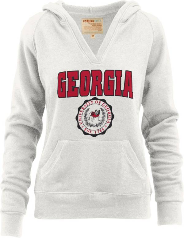 Pressbox Women's Georgia Bulldogs White Marilyn V-Neck Pullover Hoodie