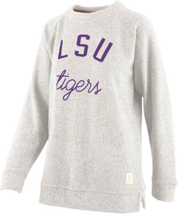 Pressbox Women's LSU Tigers White Daniela Terrycloth Crew Pullover Sweatshirt