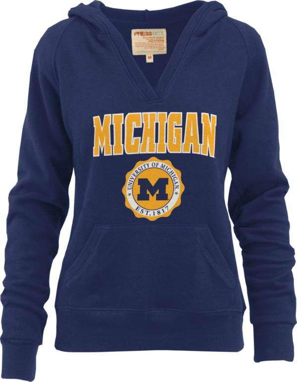 Pressbox Women's Michigan Wolverines Blue Marilyn V-Neck Pullover Hoodie