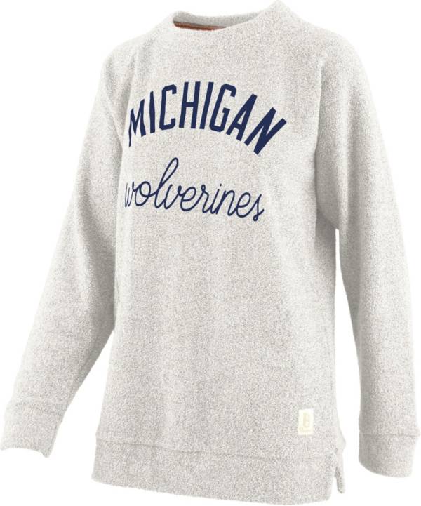 Pressbox Women's Michigan Wolverines White Daniela Terrycloth Crew Pullover Sweatshirt