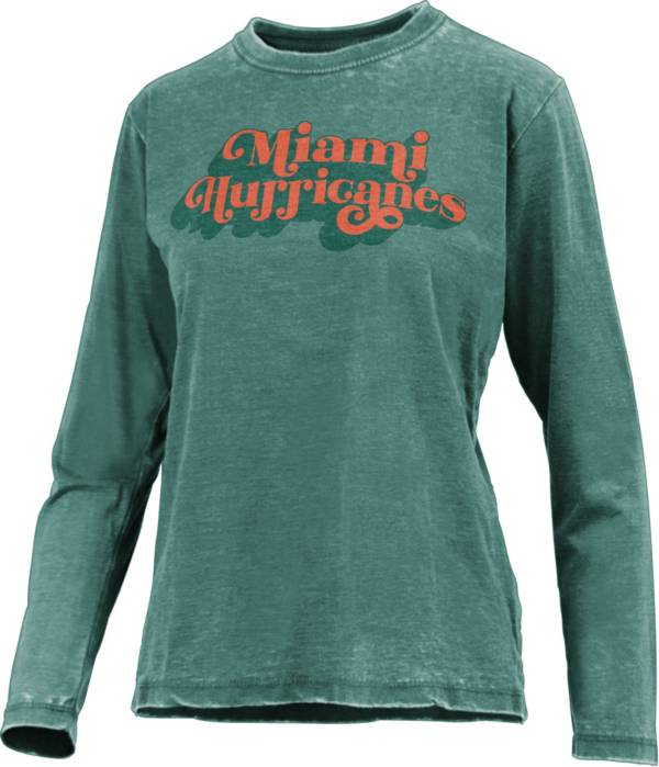 Pressbox Women's Miami Hurricanes Green Vintage Long Sleeve T-Shirt