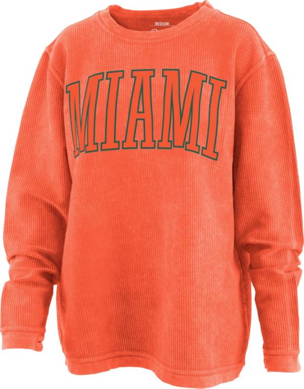 Pressbox Women's Miami Hurricanes Orange Corded Crew Pullover Sweatshirt