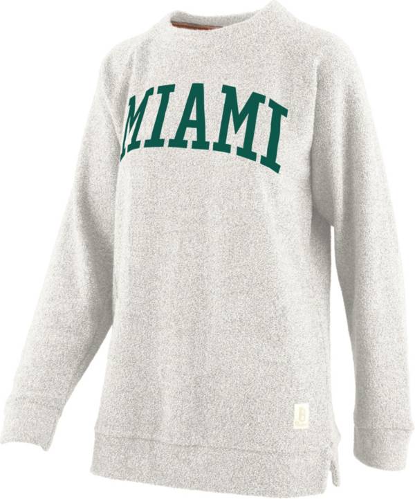 Pressbox Women's Miami Hurricanes Oatmeal Terrycloth Crew Pullover Sweatshirt