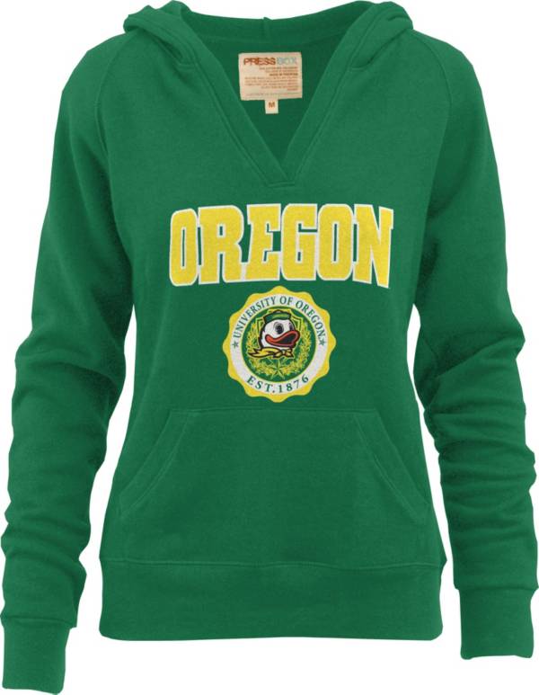 Pressbox Women's Oregon Ducks Green Marilyn V-Neck Pullover Hoodie