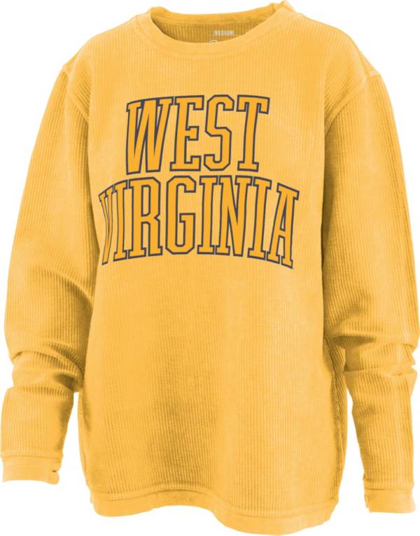 Pressbox Women's West Virginia Mountaineers Gold Corded Crew Pullover Sweatshirt