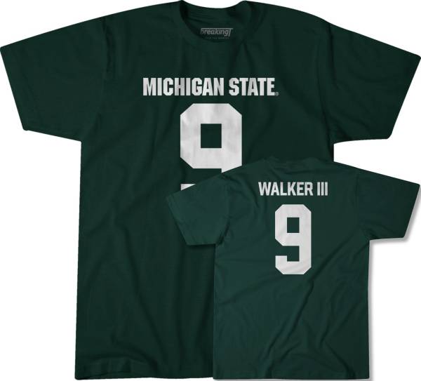 BreakingT Michigan State Spartans Green Kenneth Walker III #9 T-Shirt