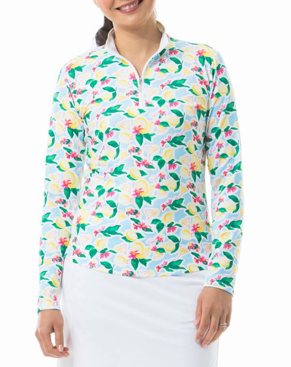 SanSoleil Women's SolCool Printed 1/4 Zip Long Sleeve Golf Top