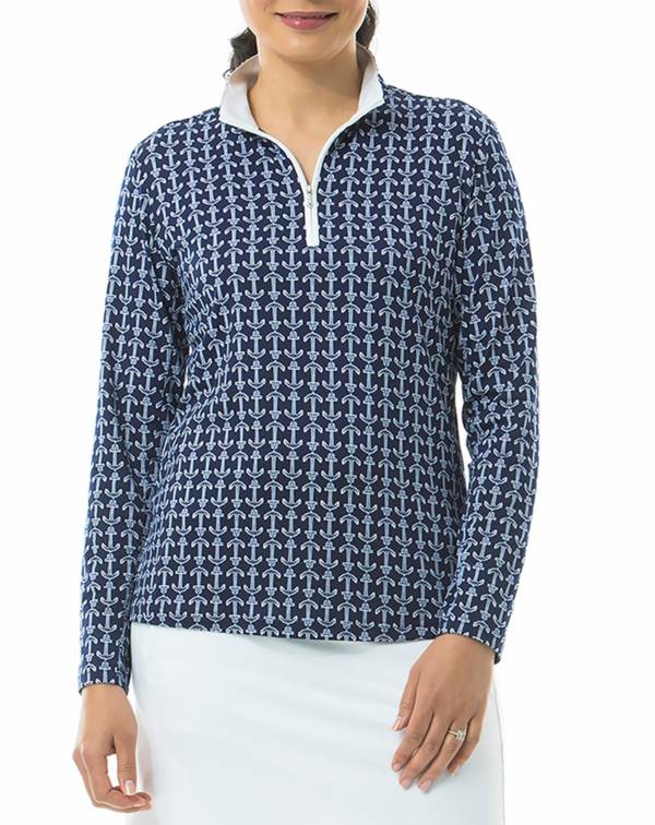 SanSoleil Women's Solshine Printed 1/4 Zip Long Sleeve Golf Top