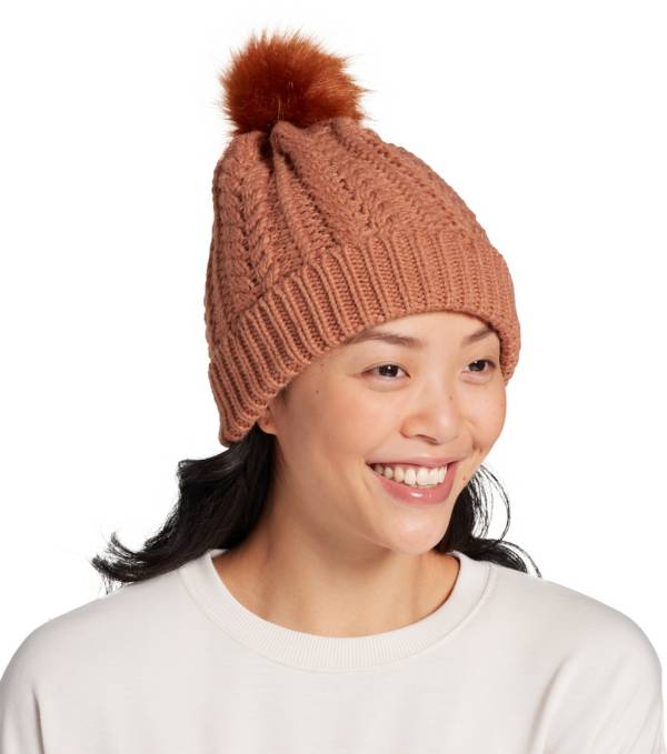 Northeast Outfitters Women's Cozy Cabin Cable Knit Fur Pom Hat