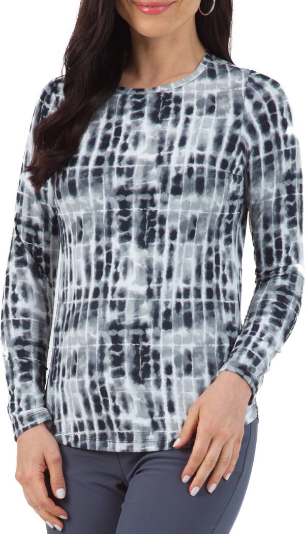 IBKUL Women's Rue Printed Long Sleeve Crewneck Sun Golf Shirt