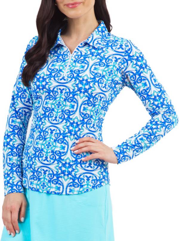 IBKUL Women's Printed Long Sleeve Sun Golf Polo