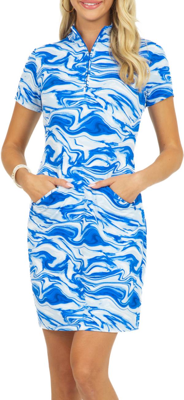 IBKUL Women's Devin Short Sleeve Mock Neck Golf Dress