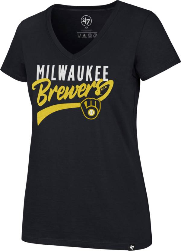 '47 Women's Milwaukee Brewers Navy Glitter Rival V-Neck T-Shirt