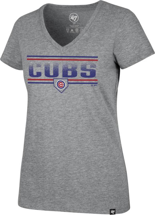'47 Women's Chicago Cubs Gray Dazzle Rival V-Neck T-Shirt