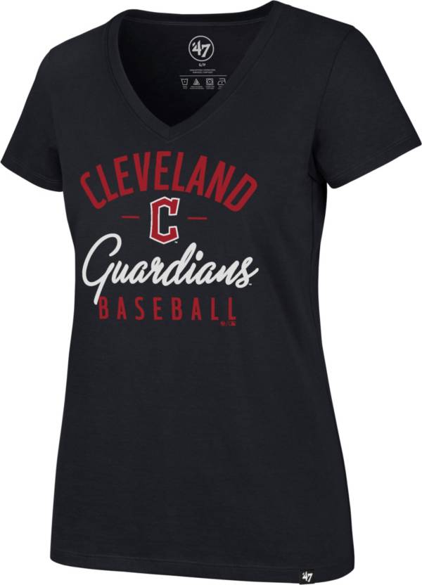 '47 Women's Cleveland Guardians Navy Rival Script V-Neck T-Shirt