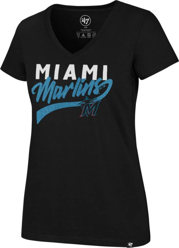 '47 Women's Miami Marlins Black Glitter Rival V-Neck T-Shirt