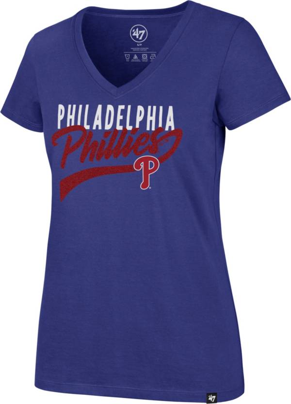 '47 Women's Philadelphia Phillies Royal Glitter Rival V-Neck T-Shirt