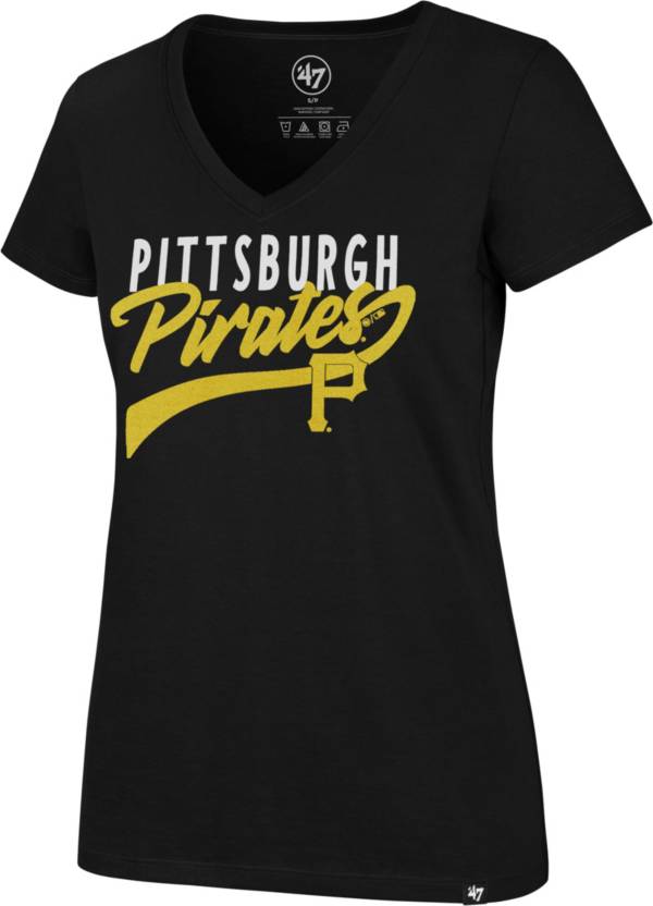'47 Women's Pittsburgh Pirates Black Glitter Rival V-Neck T-Shirt