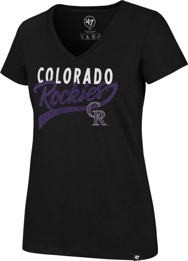 '47 Women's Colorado Rockies Black Glitter Rival V-Neck T-Shirt