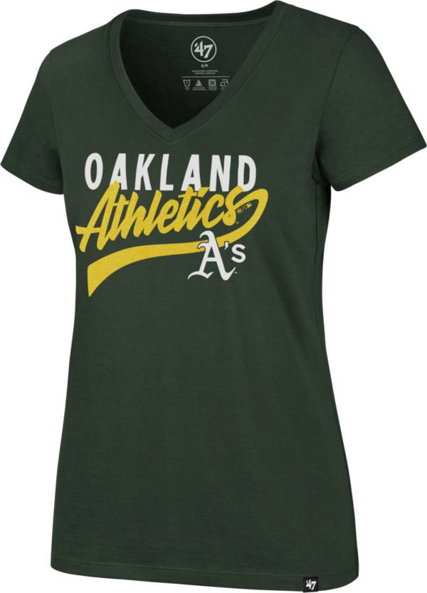 '47 Women's Oakland Athletics Green Glitter Rival V-Neck T-Shirt