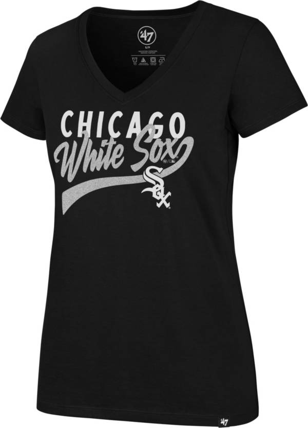 '47 Women's Chicago White Sox Black Glitter Rival V-Neck T-Shirt