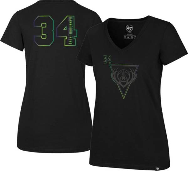 '47 Women's 2021-22 City Edition Milwaukee Bucks Giannis Antetokounmpo #34 Black T-Shirt