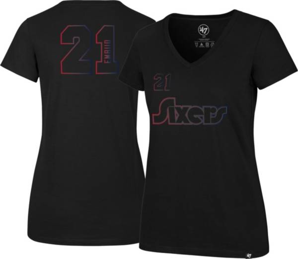 '47 Women's 2021-22 City Edition Philadelphia 76ers Joel Embiid #21 Black T-Shirt