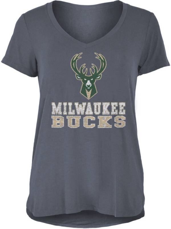 5th & Ocean Women's Milwaukee Bucks Gray Wordmark T-Shirt