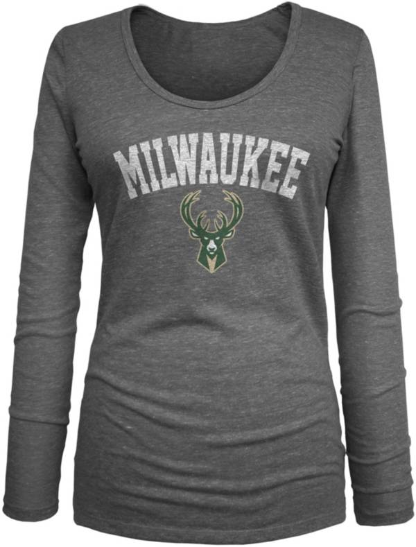 5th & Ocean Women's Milwaukee Bucks Gray Long Sleeve T-Shirt