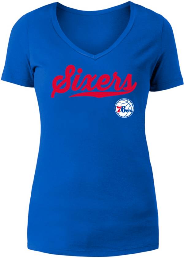 5th & Ocean Women's Philadelphia 76ers Royal Wordmark T-Shirt