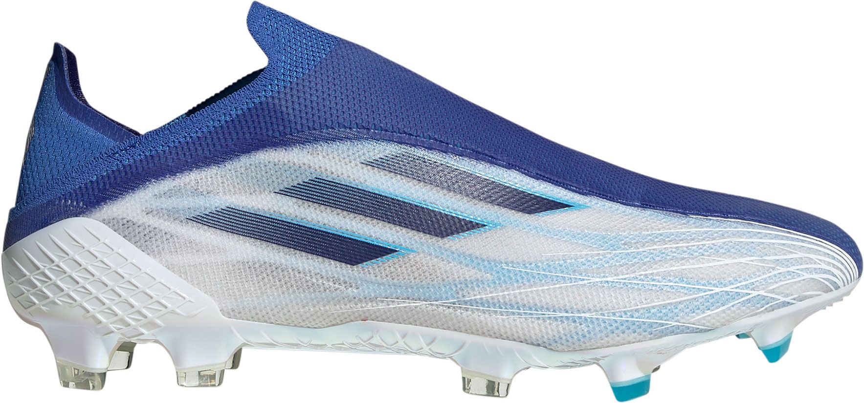 white and blue adidas cleats